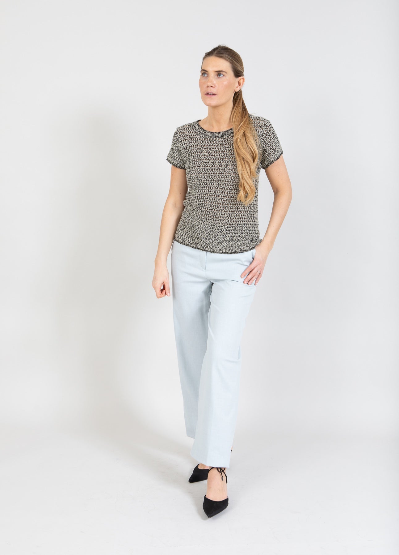Coster Copenhagen GEBREID SHIRT MET STRUCTUUR Knitwear Black/creme stripe - 190