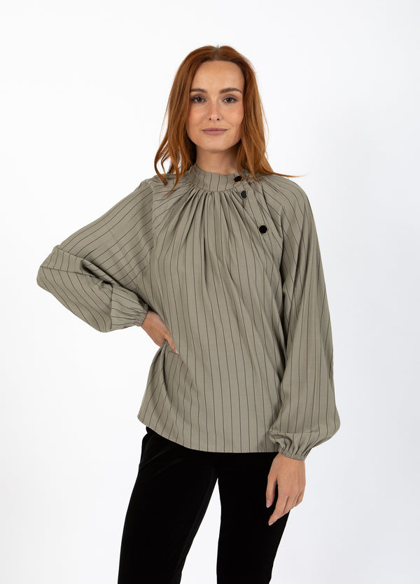 Coster Copenhagen ASYMMETRISCHE SHIRT Shirt/Blouse Dusty green/black stripes - 477