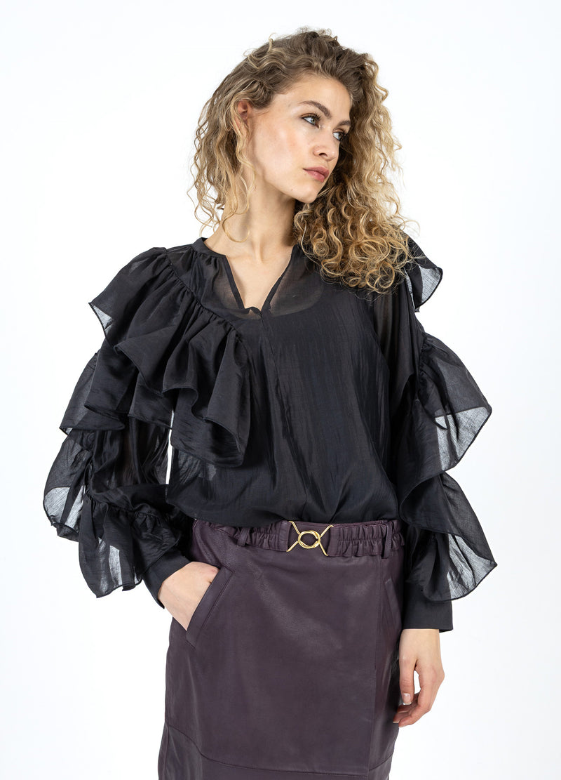 Coster Copenhagen BLOES MET VOLANTEN Shirt/Blouse Black - 100