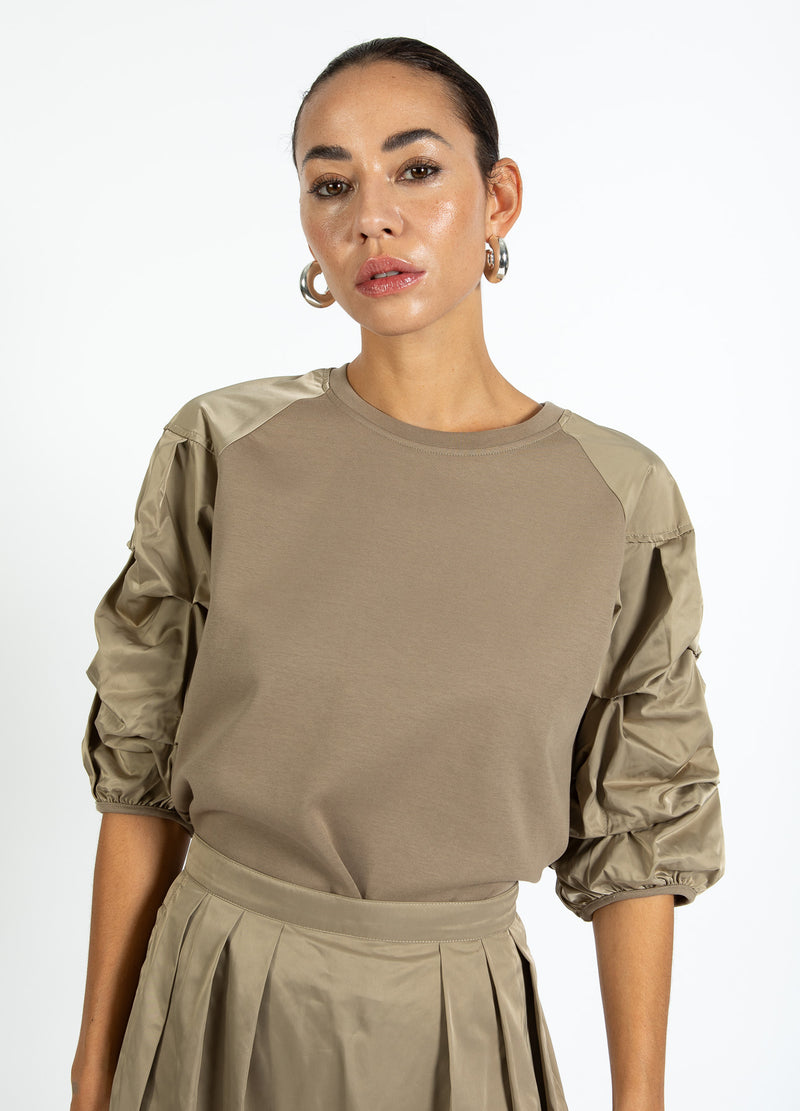 Coster Copenhagen BLOUSE MIX MET PUFFY MOUWEN Shirt/Blouse Taupe sand - 393