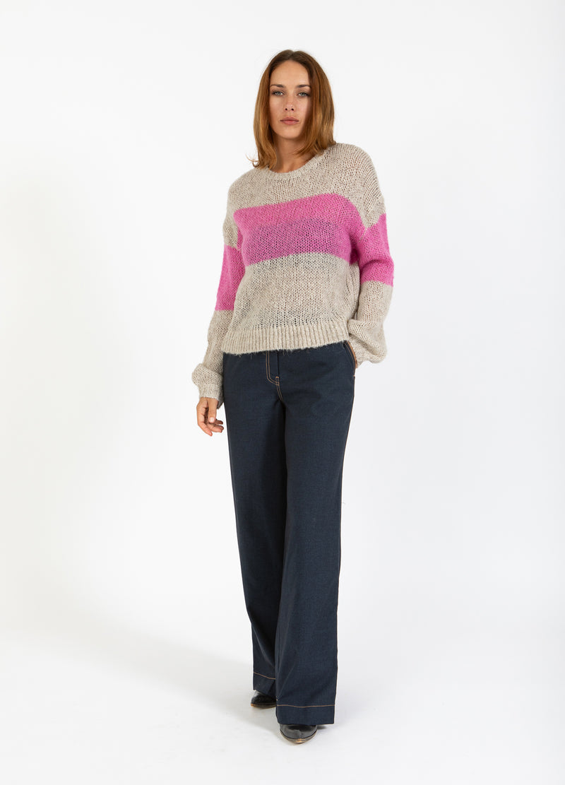 Coster Copenhagen BREI MET GROTE STREEP Knitwear Sand / Magenta - 861