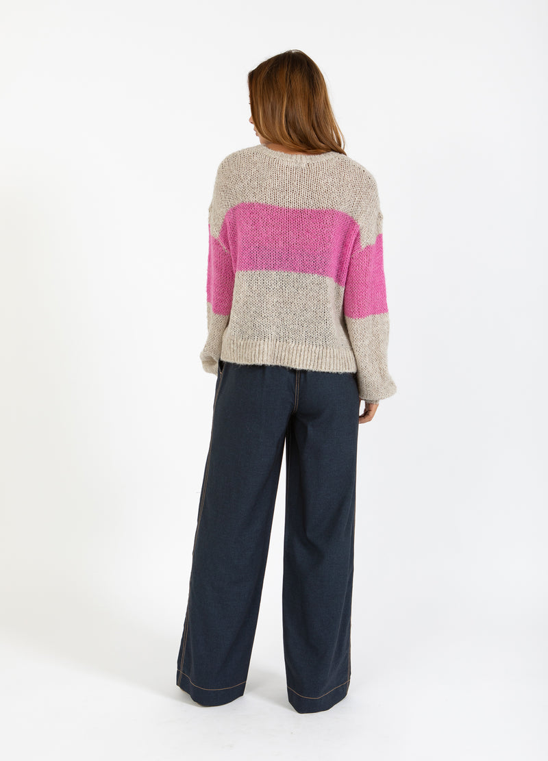 Coster Copenhagen BREI MET GROTE STREEP Knitwear Sand / Magenta - 861