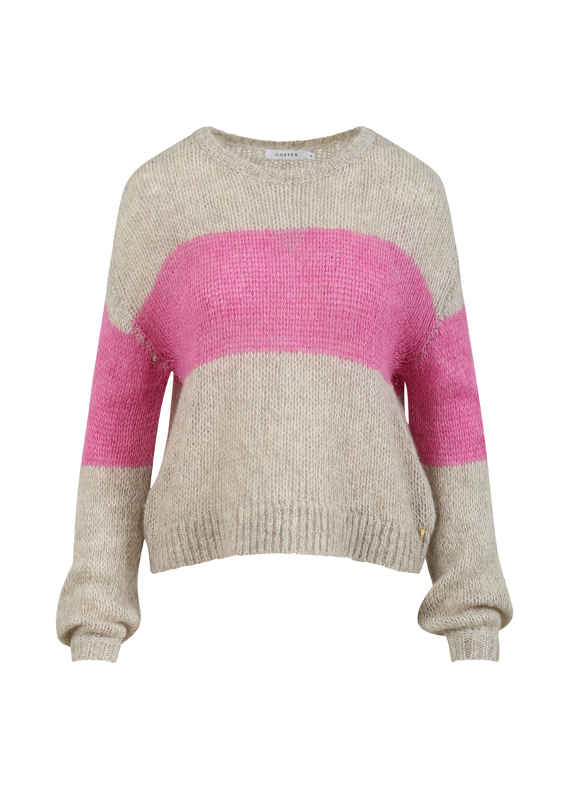 Coster Copenhagen BREI MET GROTE STREEP Knitwear Sand / Magenta - 861