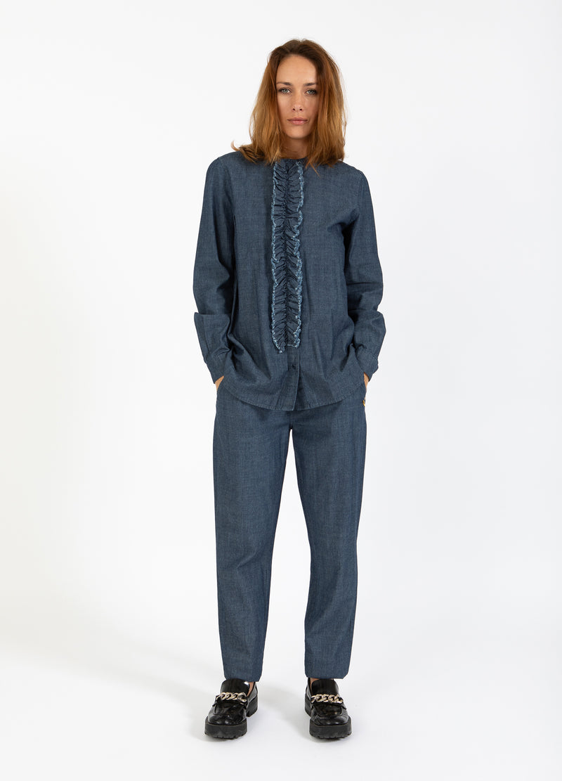 Coster Copenhagen BROEK MET ELASTISCHE TAILLE - SILLE-PASVORM Pants Medium blue denim - 545