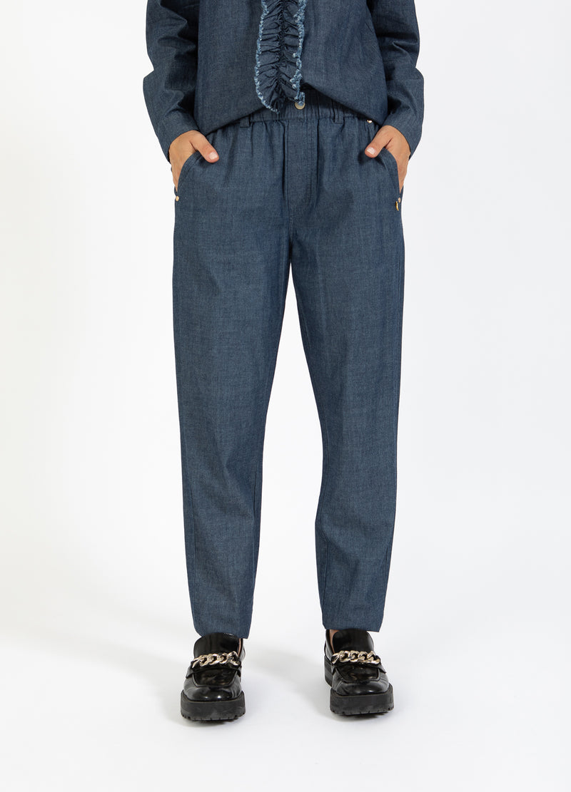 Coster Copenhagen BROEK MET ELASTISCHE TAILLE - SILLE-PASVORM Pants Medium blue denim - 545
