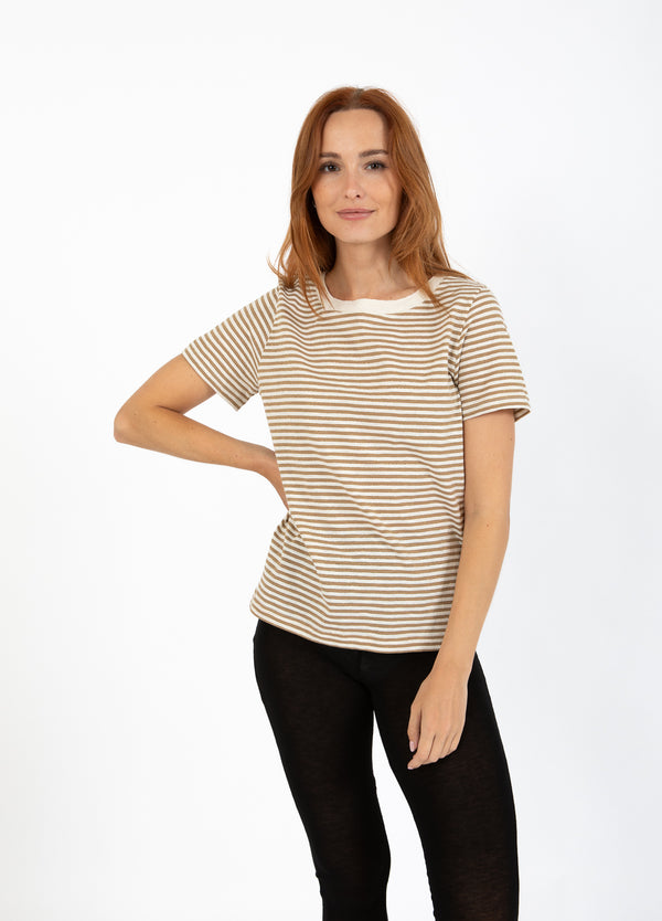 CC Heart CC HEART ANA GESTREEPTE KORTE MOUW T-SHIRT - MIDDELLANGE MOUW T-Shirt Cream/warm sand/gold lurex - 288