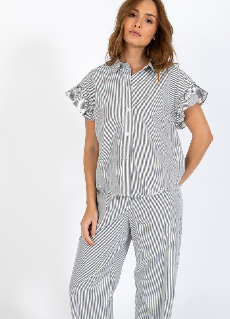 CC Heart CC HEART GWEN RUCHE KORTE MOUW OVERHEMD Shirt/Blouse Black stripe - 107