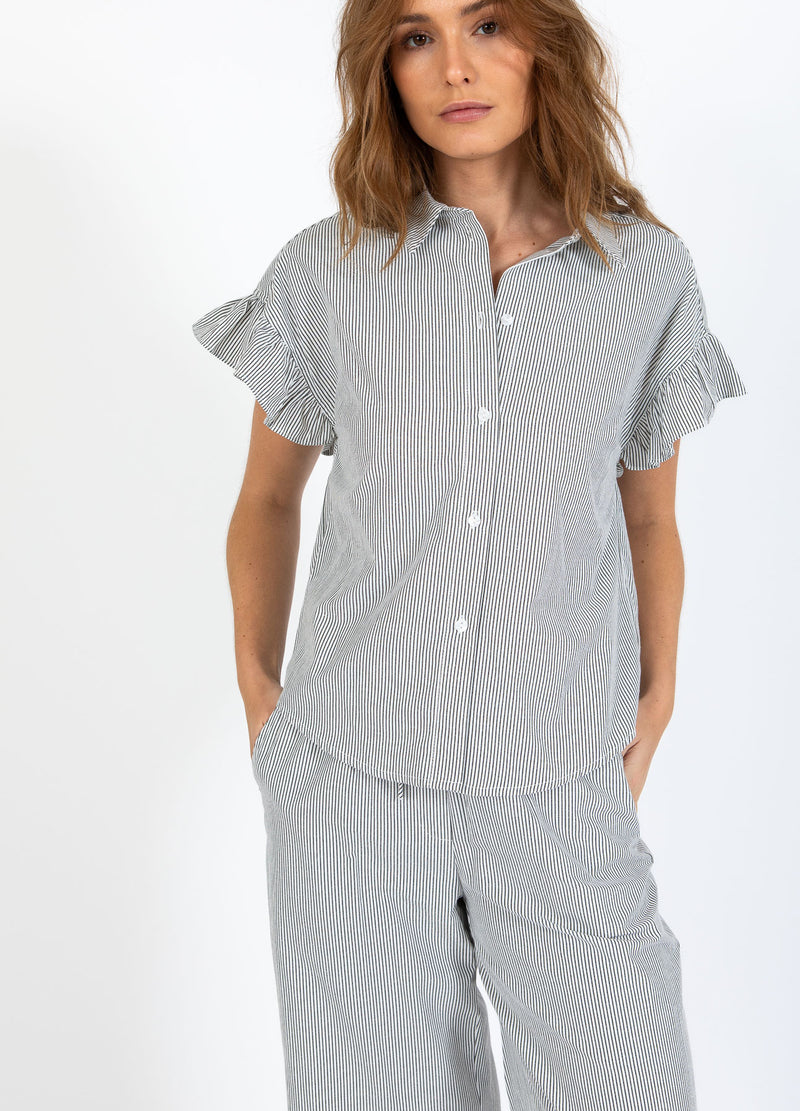 CC Heart CC HEART GWEN RUCHE KORTE MOUW OVERHEMD Shirt/Blouse Black stripe - 107