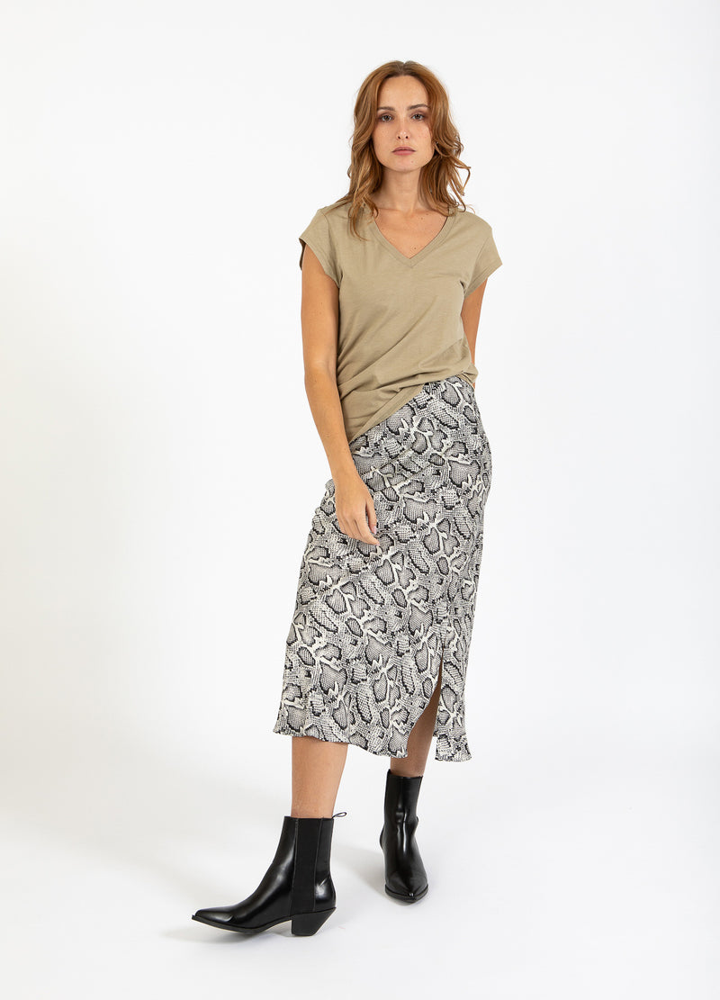CC Heart  CC HEART SKYLER MIDDELLANGE BEDRUKTE ROK Skirt White snake print - 270