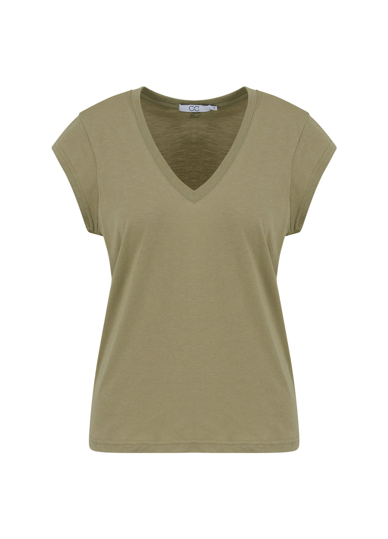 CC Heart CC HEART V-HALS T-SHIRT T-Shirt Dusty olive - 479