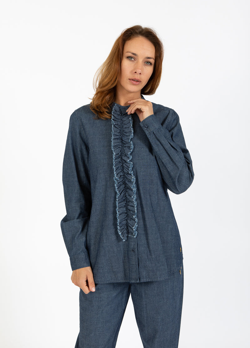 Coster Copenhagen DENIM SHIRT MET RUCHES Shirt/Blouse Medium blue denim - 545