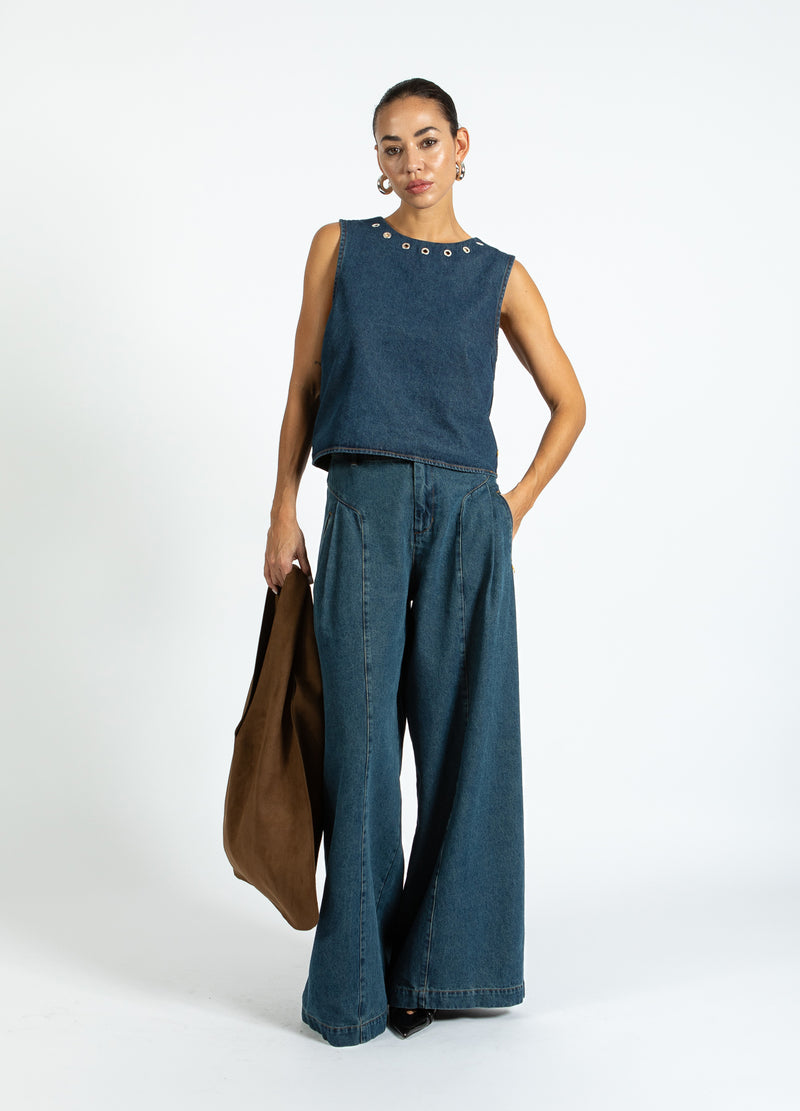 Coster Copenhagen DENIM TOP MET OOGJES Shirt/Blouse Dark Blue Denim - 571