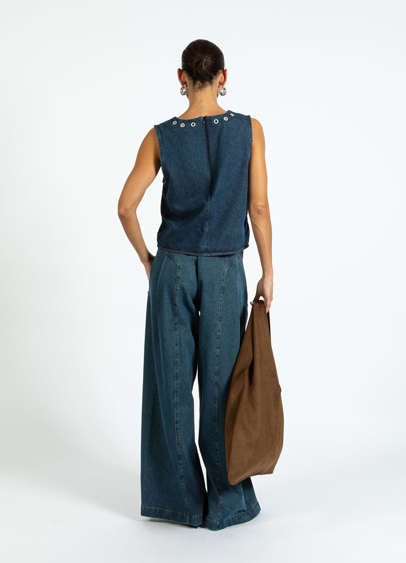 Coster Copenhagen DENIM TOP MET OOGJES Shirt/Blouse Dark Blue Denim - 571