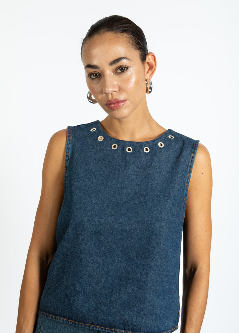Coster Copenhagen DENIM TOP MET OOGJES Shirt/Blouse Dark Blue Denim - 571