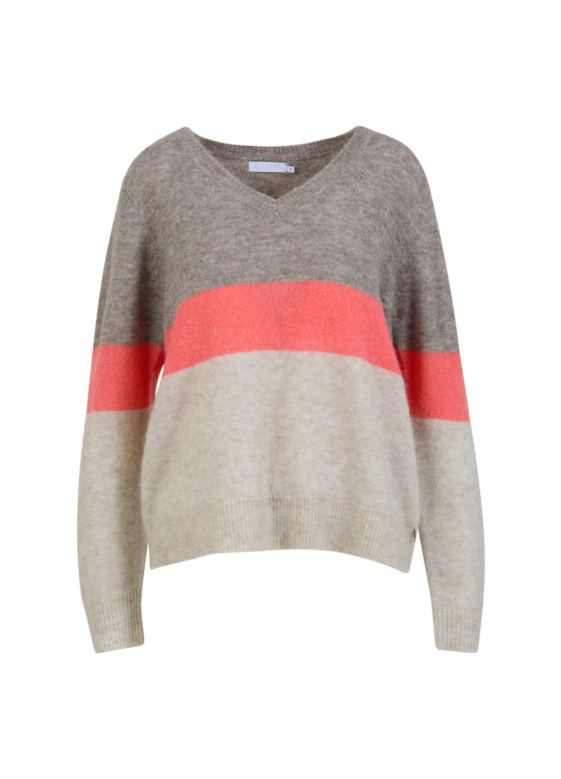 Coster Copenhagen GEBREID MET STREEP Knitwear Coral/sand/warm grey stripe - 978