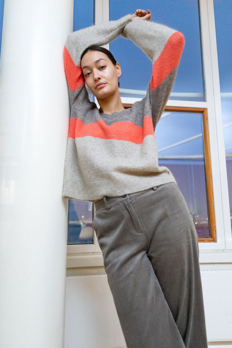 Coster Copenhagen GEBREID MET STREEP Knitwear Coral/sand/warm grey stripe - 978