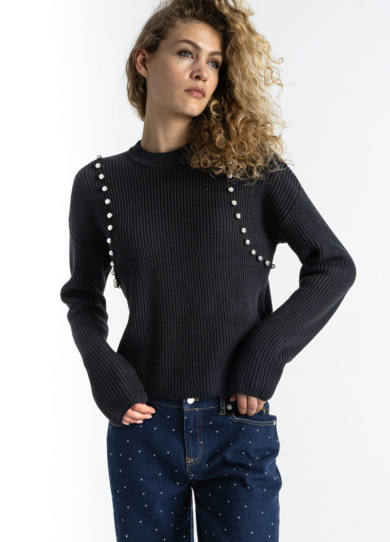 Coster Copenhagen GEBREID MET ZILVEREN KRALEN Knitwear Black - 100