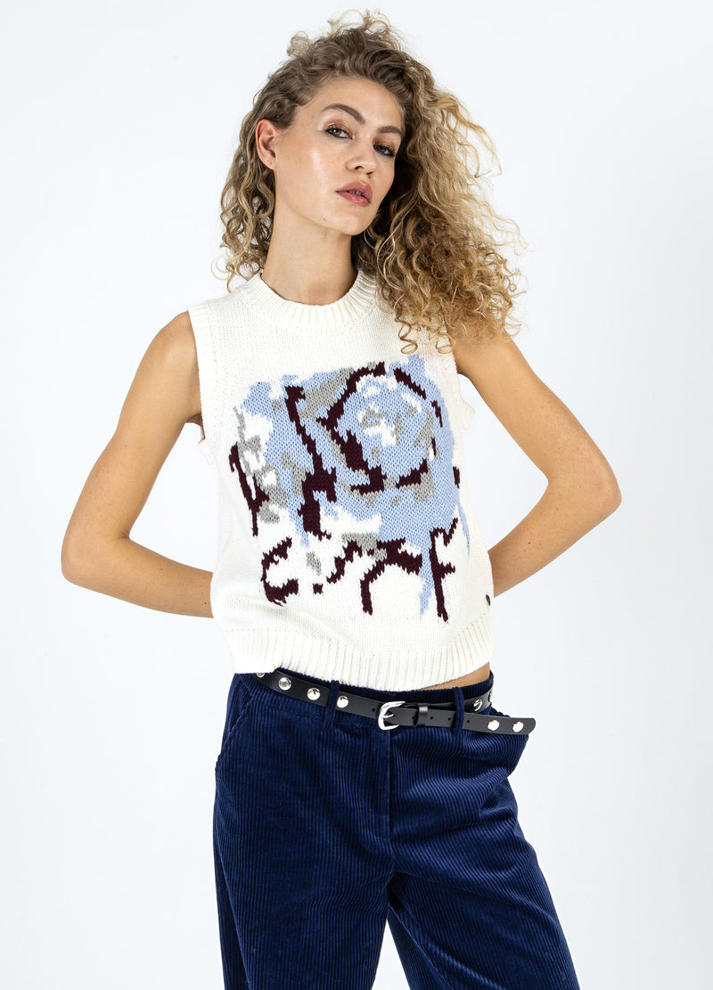 Coster Copenhagen GEBREID VEST MET ROOS Knitwear Pearl - 263