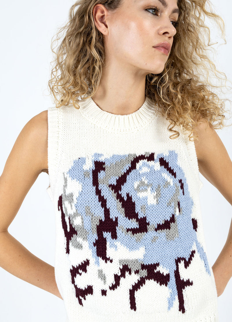 Coster Copenhagen GEBREID VEST MET ROOS Knitwear Pearl - 263