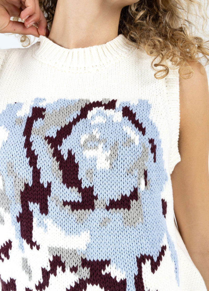 Coster Copenhagen GEBREID VEST MET ROOS Knitwear Pearl - 263