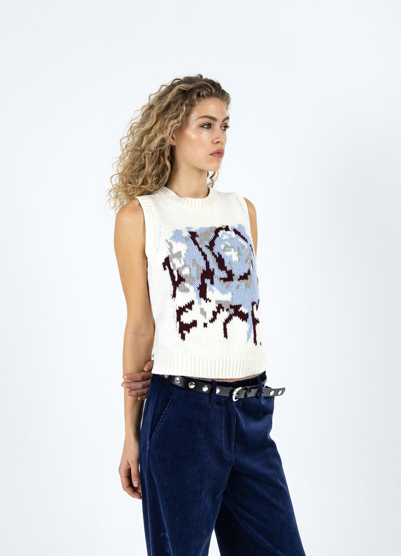 Coster Copenhagen GEBREID VEST MET ROOS Knitwear Pearl - 263