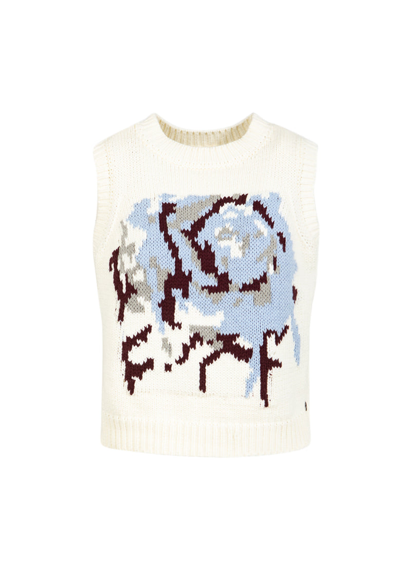 Coster Copenhagen GEBREID VEST MET ROOS Knitwear Pearl - 263