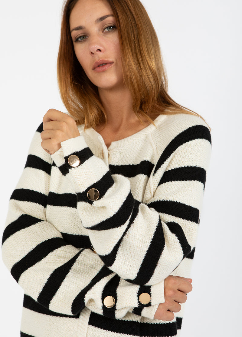 Coster Copenhagen GESTREEPTE CARDIGAN Knitwear Creme / black stripe - 294