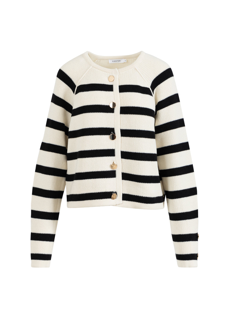 Coster Copenhagen GESTREEPTE CARDIGAN Knitwear Creme / black stripe - 294