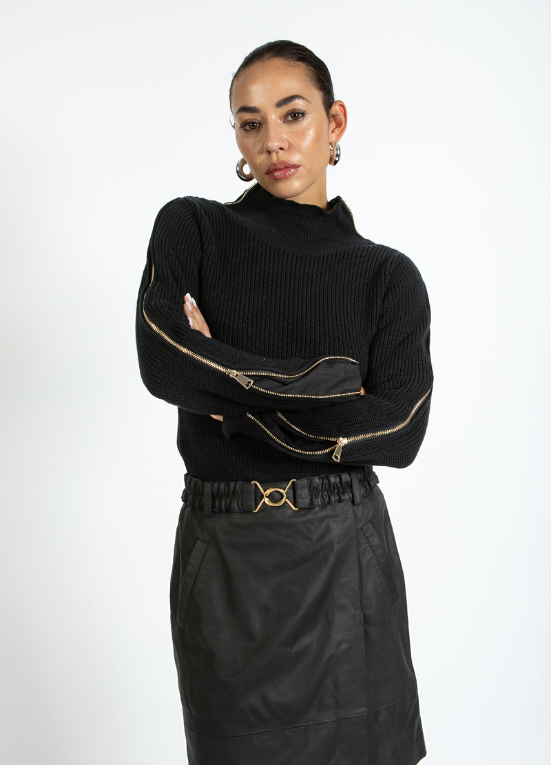 Coster Copenhagen GEWEVEN MET HOGE HALS EN RITSSLUITING Knitwear Black - 100