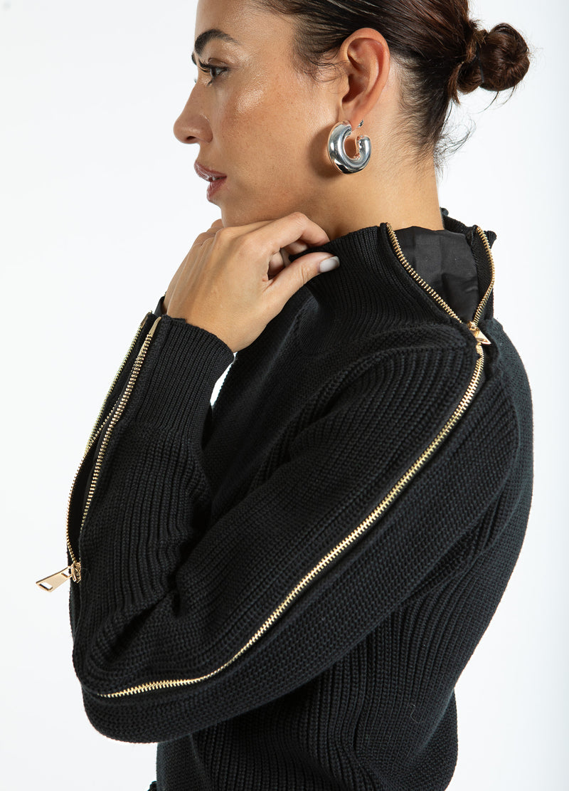 Coster Copenhagen GEWEVEN MET HOGE HALS EN RITSSLUITING Knitwear Black - 100