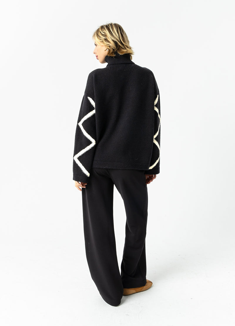 Coster Copenhagen HOGE HALS GEBREIDE TRUI Knitwear Black/creme stitch - 133