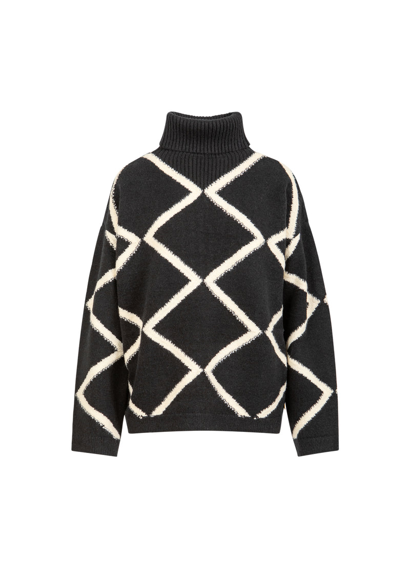 Coster Copenhagen HOGE HALS GEBREIDE TRUI Knitwear Black/creme stitch - 133