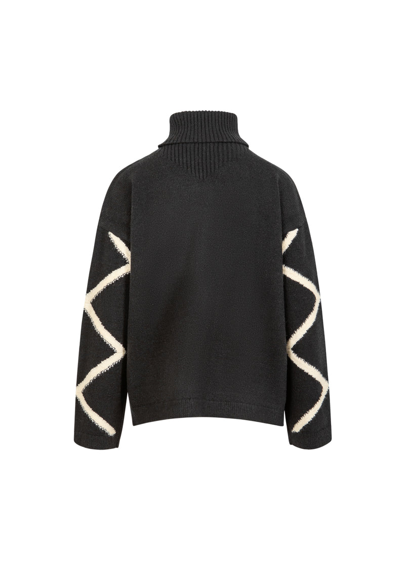 Coster Copenhagen HOGE HALS GEBREIDE TRUI Knitwear Black/creme stitch - 133