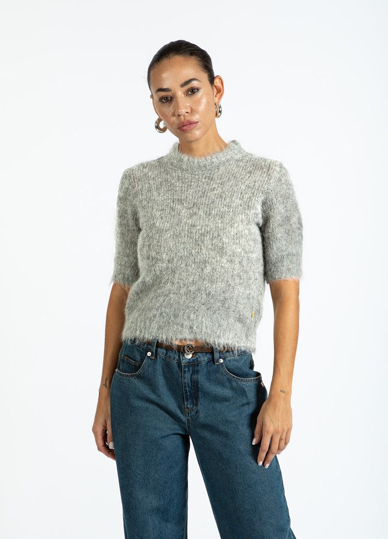 Coster Copenhagen KORTMOUWIGE GEBREIDE TRUI IN ALPACA Knitwear Light grey melange - 129