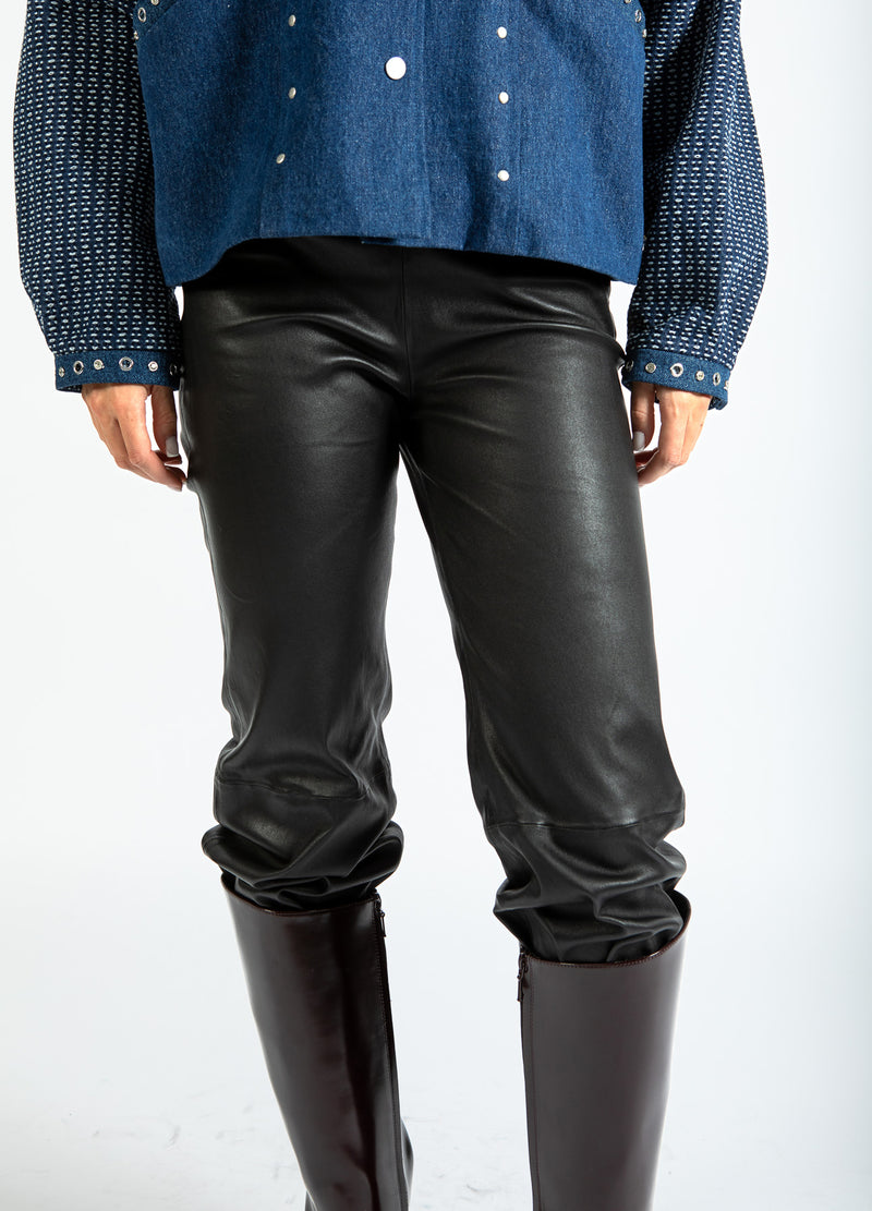 Coster Copenhagen LANGE LEREN LEGGING - MYNTE FIT Pants Black - 100