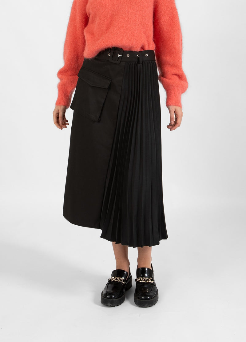 Coster Copenhagen LANGE ROK MET RIEM EN PLISSÉ Skirt Black - 100