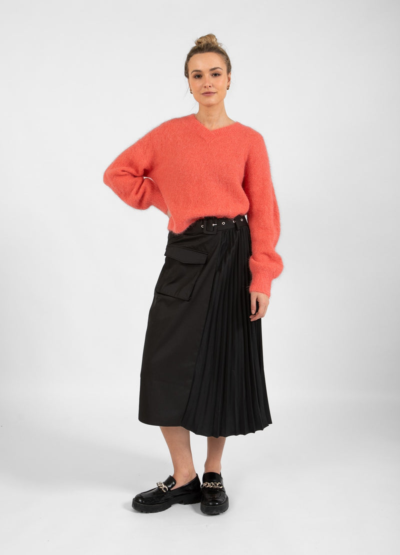 Coster Copenhagen LANGE ROK MET RIEM EN PLISSÉ Skirt Black - 100