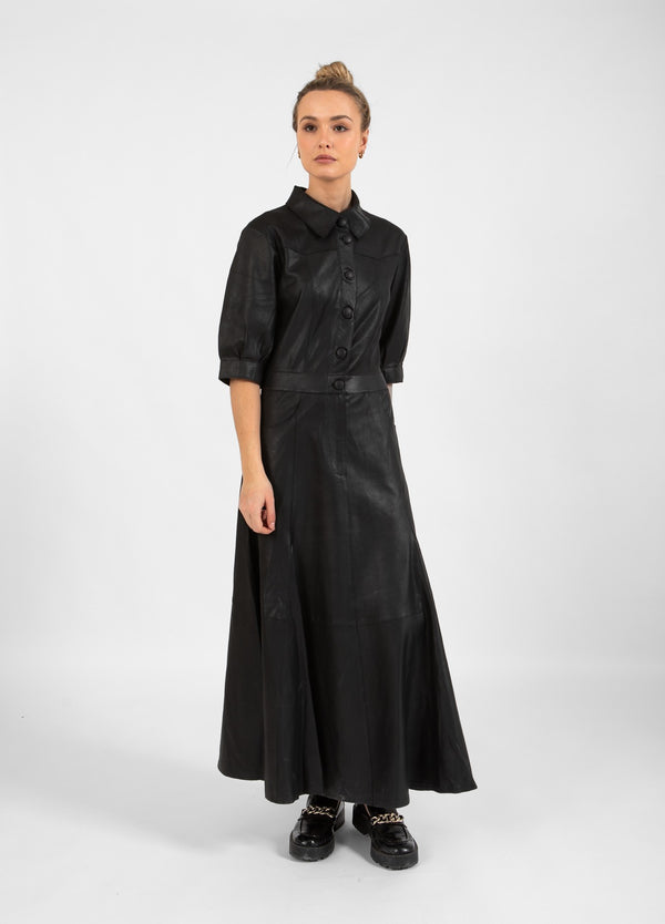 Coster Copenhagen LEREN JURK MET PLAQUETTE Dress Black - 100