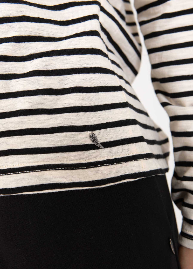 Coster Copenhagen  LANGE T-SHIRT MET STREPEN T-Shirt Creme/black stripe - 257