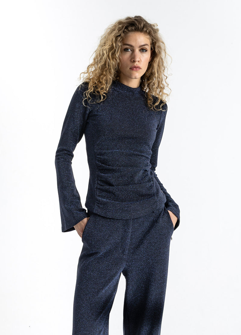 Coster Copenhagen LUREX BLOUSE MET BREDE MANCHETTEN Shirt/Blouse Eclipse blue - 555