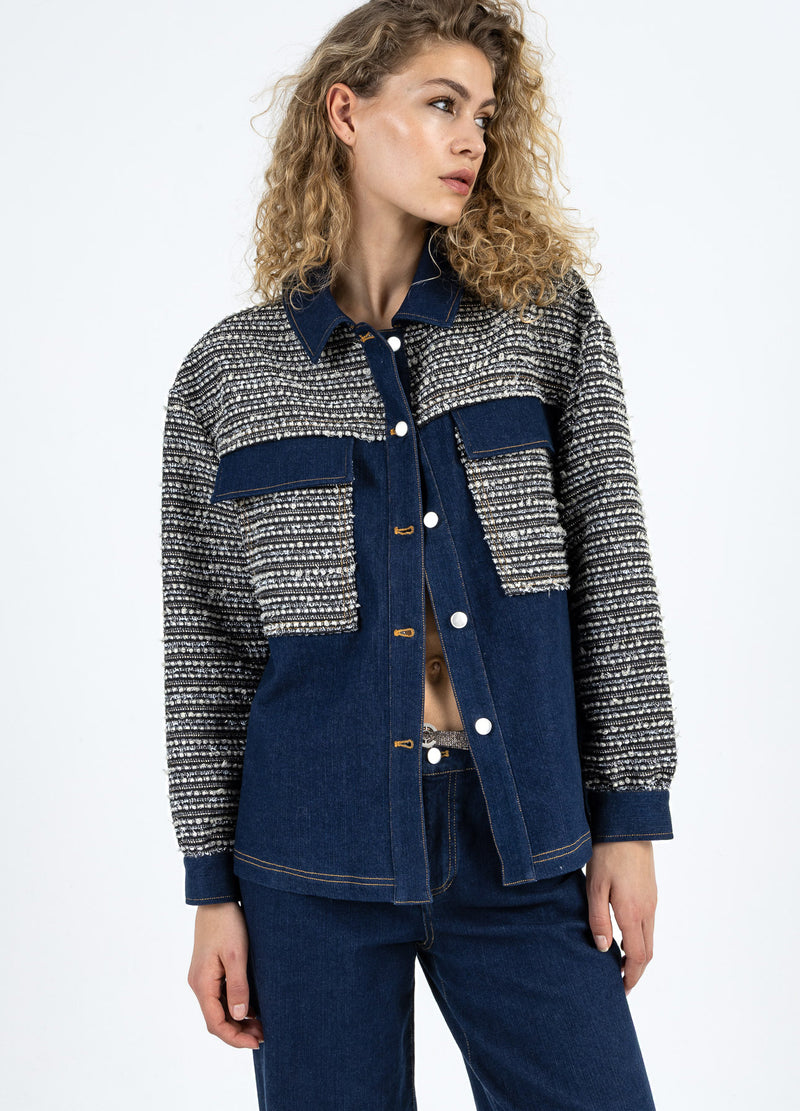 Coster Copenhagen MIX JACQUARD JAS Outerwear Denim/ jaquard mix - 577