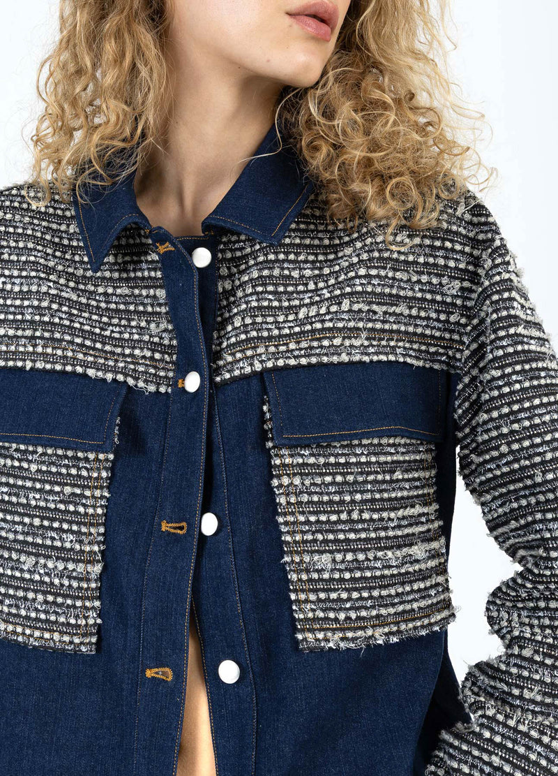 Coster Copenhagen MIX JACQUARD JAS Outerwear Denim/ jaquard mix - 577