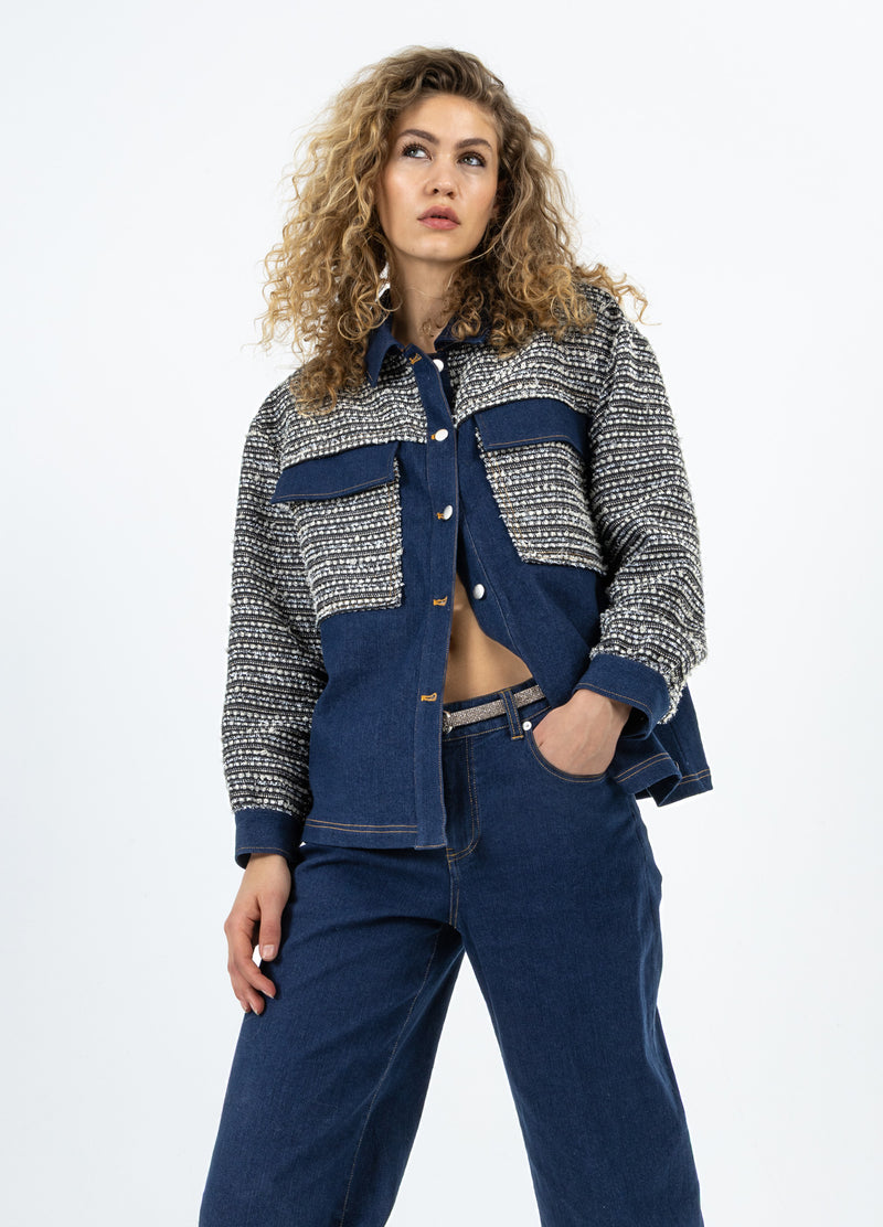 Coster Copenhagen MIX JACQUARD JAS Outerwear Denim/ jaquard mix - 577