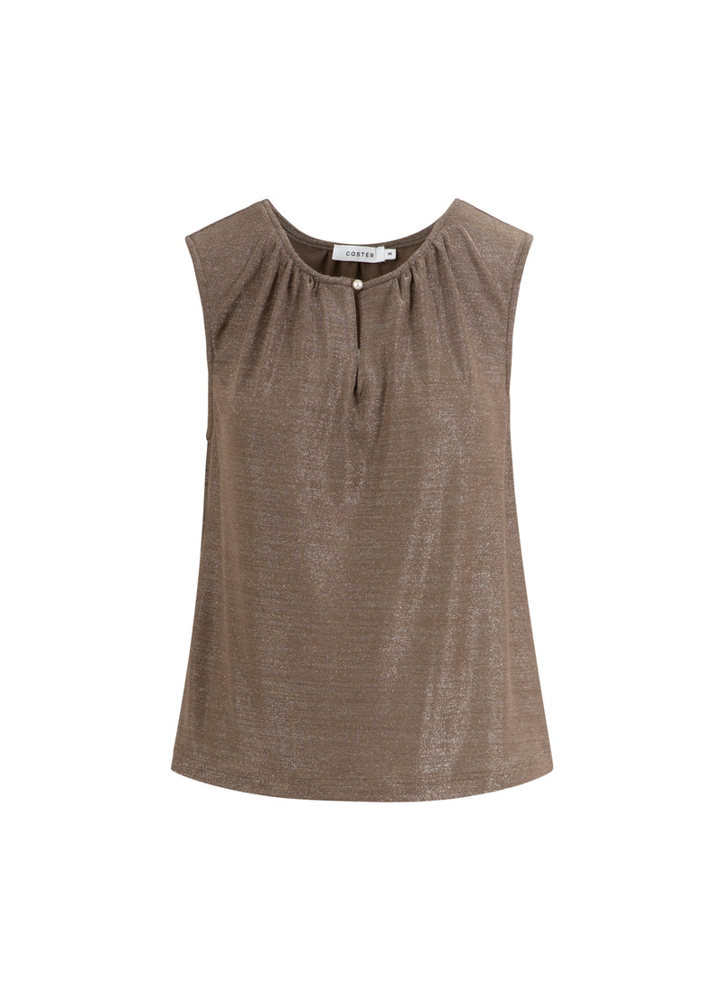 Coster Copenhagen MOUWLOZE LUREX TOP Shirt/Blouse Taupe sand - 393