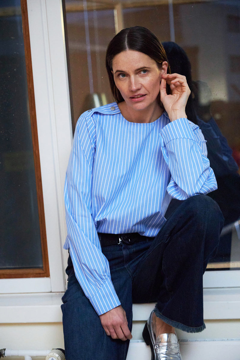 Coster Copenhagen OVERHEMD MET STREPEN Shirt/Blouse Light blue/white stripe - 972