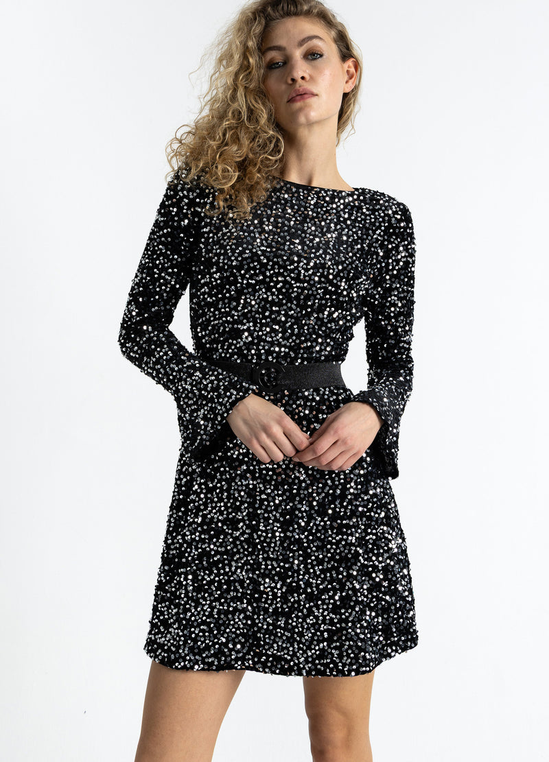 Coster Copenhagen PAILLETTEN JURK Dress Black/ silver - 184