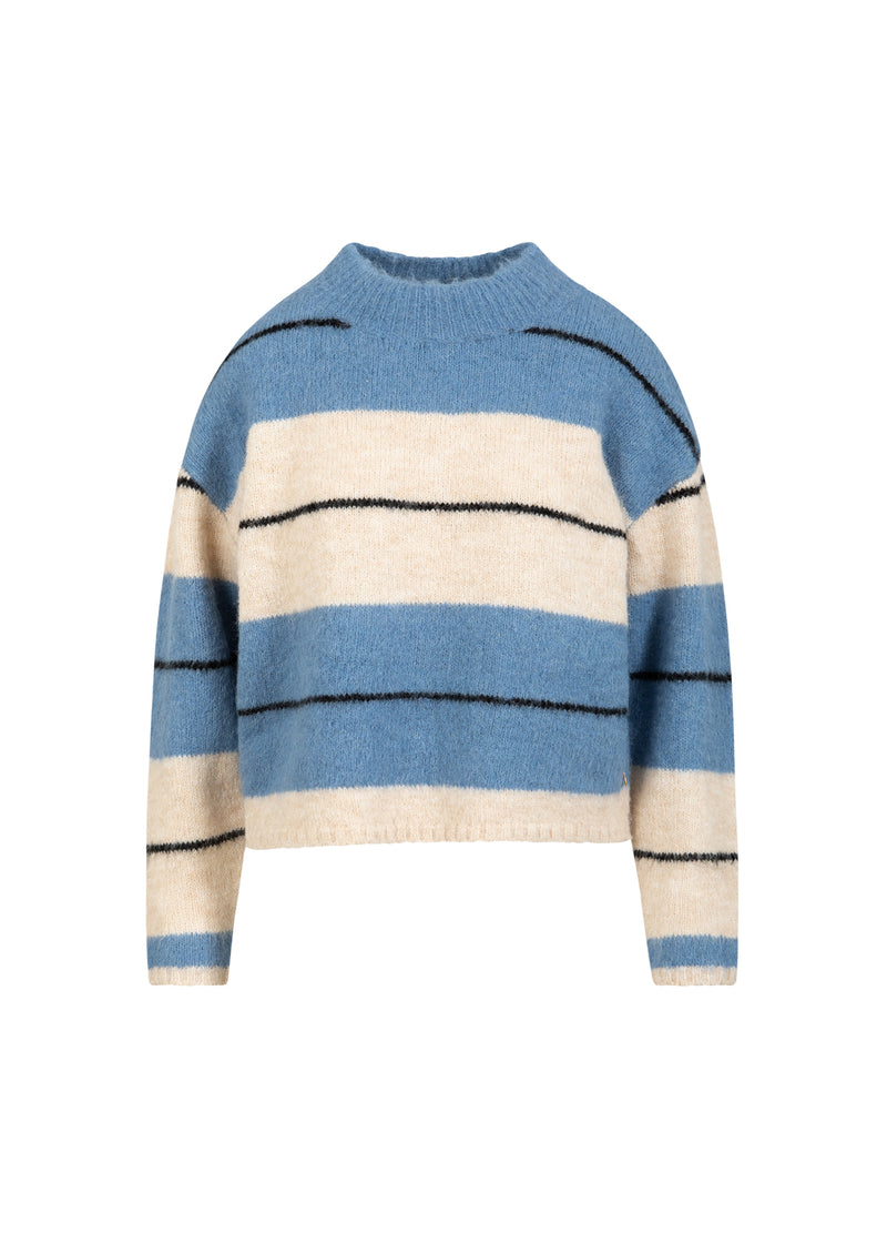 Coster Copenhagen PLUIZIGE GESTREEPTE GEBREID Knitwear Blue/creme stripe - 589