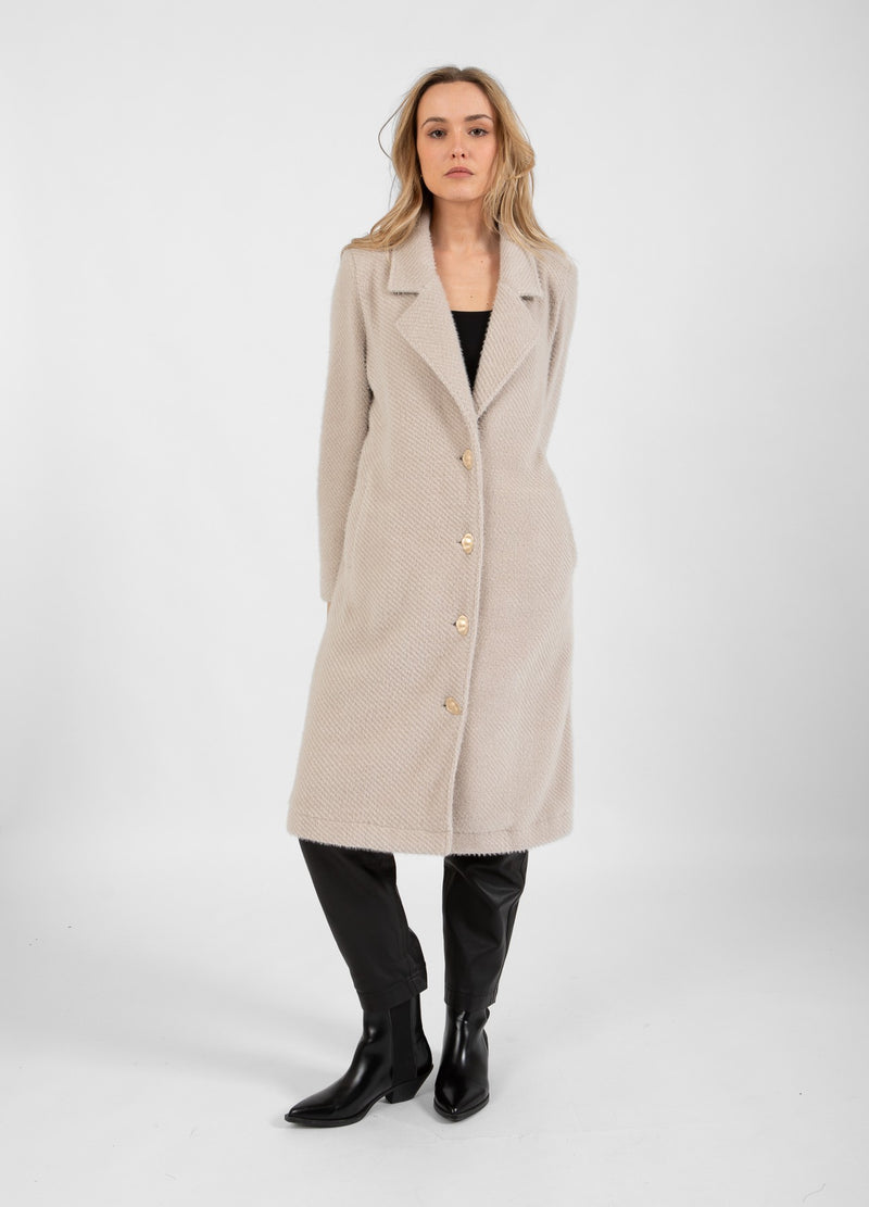 Coster Copenhagen PLUIZIGE LANGE JAS Outerwear Creme - 241