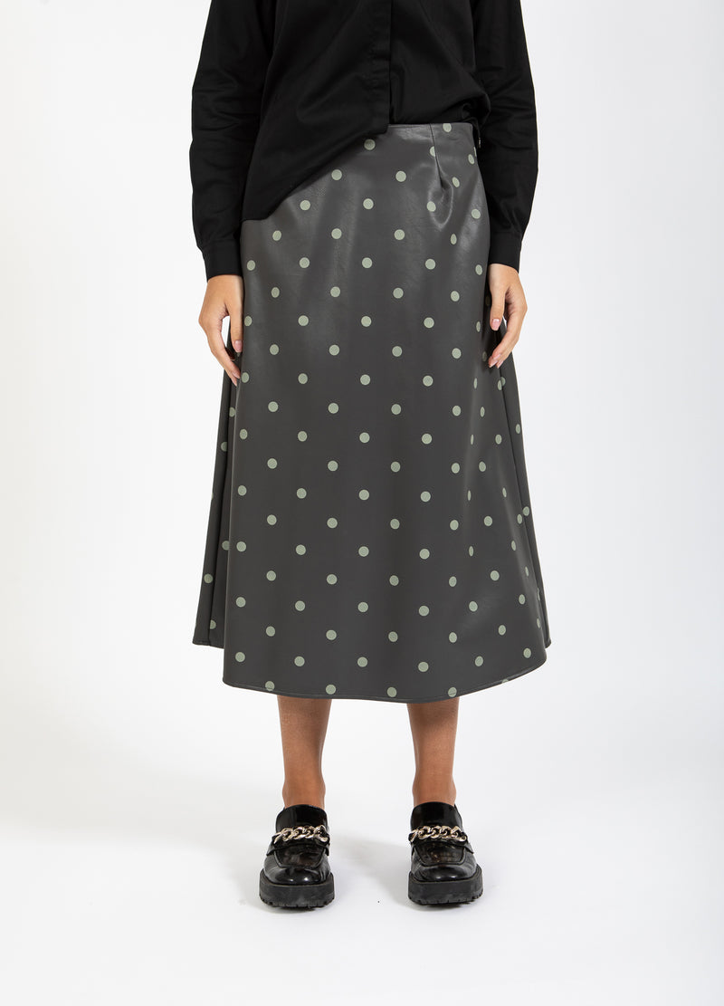 Coster Copenhagen PU ROK Skirt Grey/green dots - 157