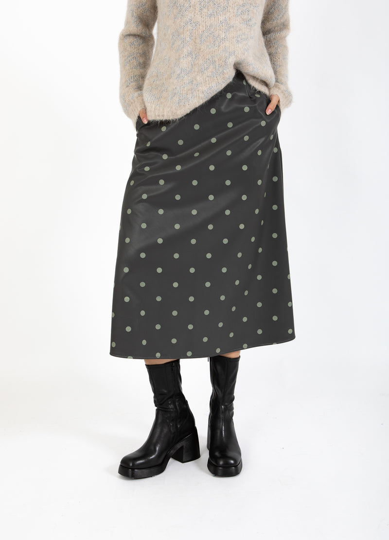 Coster Copenhagen PU ROK Skirt Grey/green dots - 157